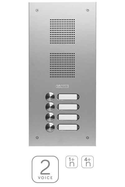 ROBUSTA Türstation für 4 Wohneinheiten; darunter sind die Icons für 2Voice, 1+n und 4+n