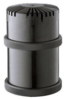 Zylindrischer Schallgeber mit Öffnungsschlitzen am oberen Ende und geriffeltem Sockelring