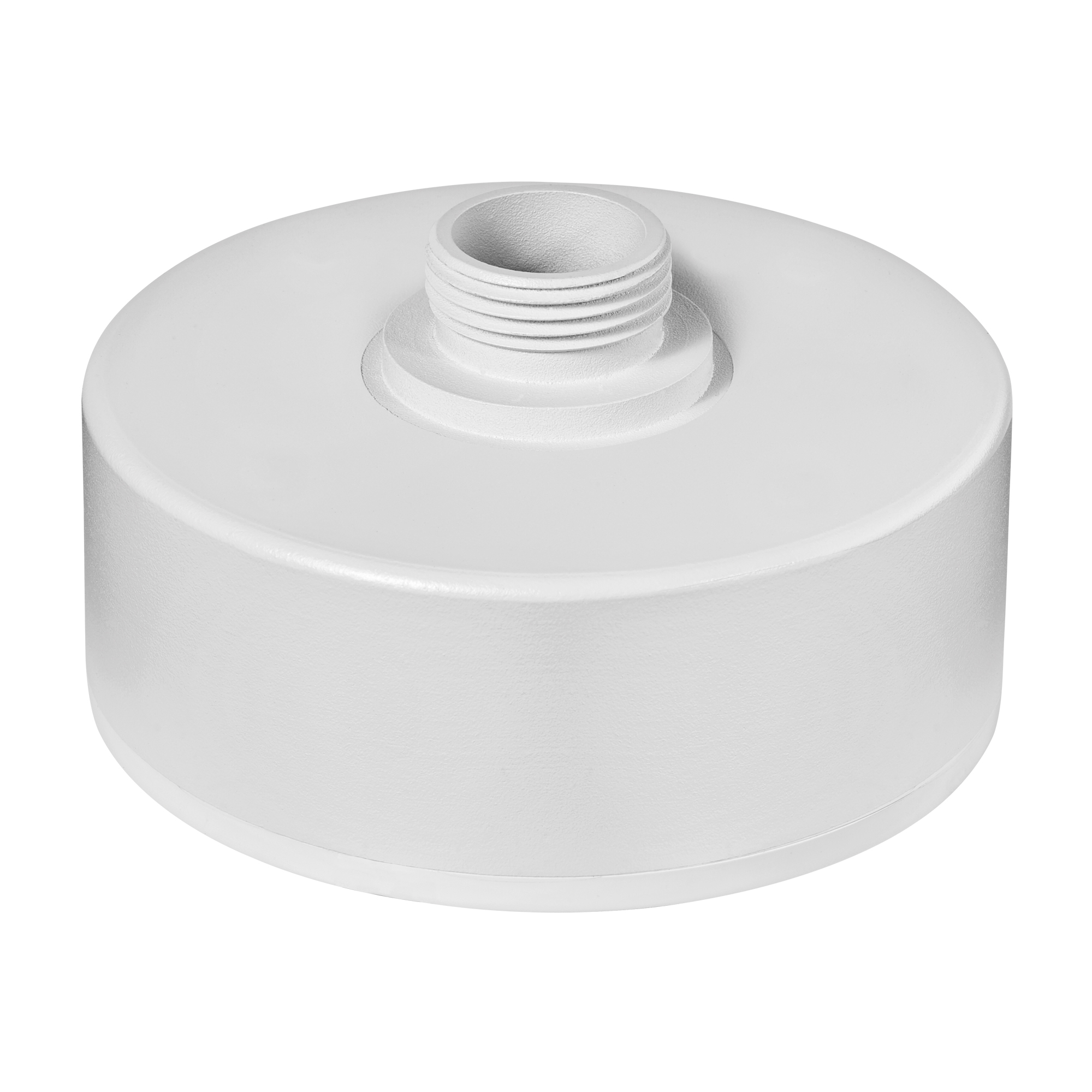 Runde Verteilerdose mit mittigem Außengewinde-Anschluss, glattflächiges Design, schräger Blickwinkel