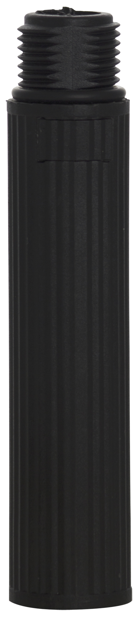 Schwarzes Verlängerungsrohr mit geriffelter Oberfläche und Schraubgewinde an einem Ende