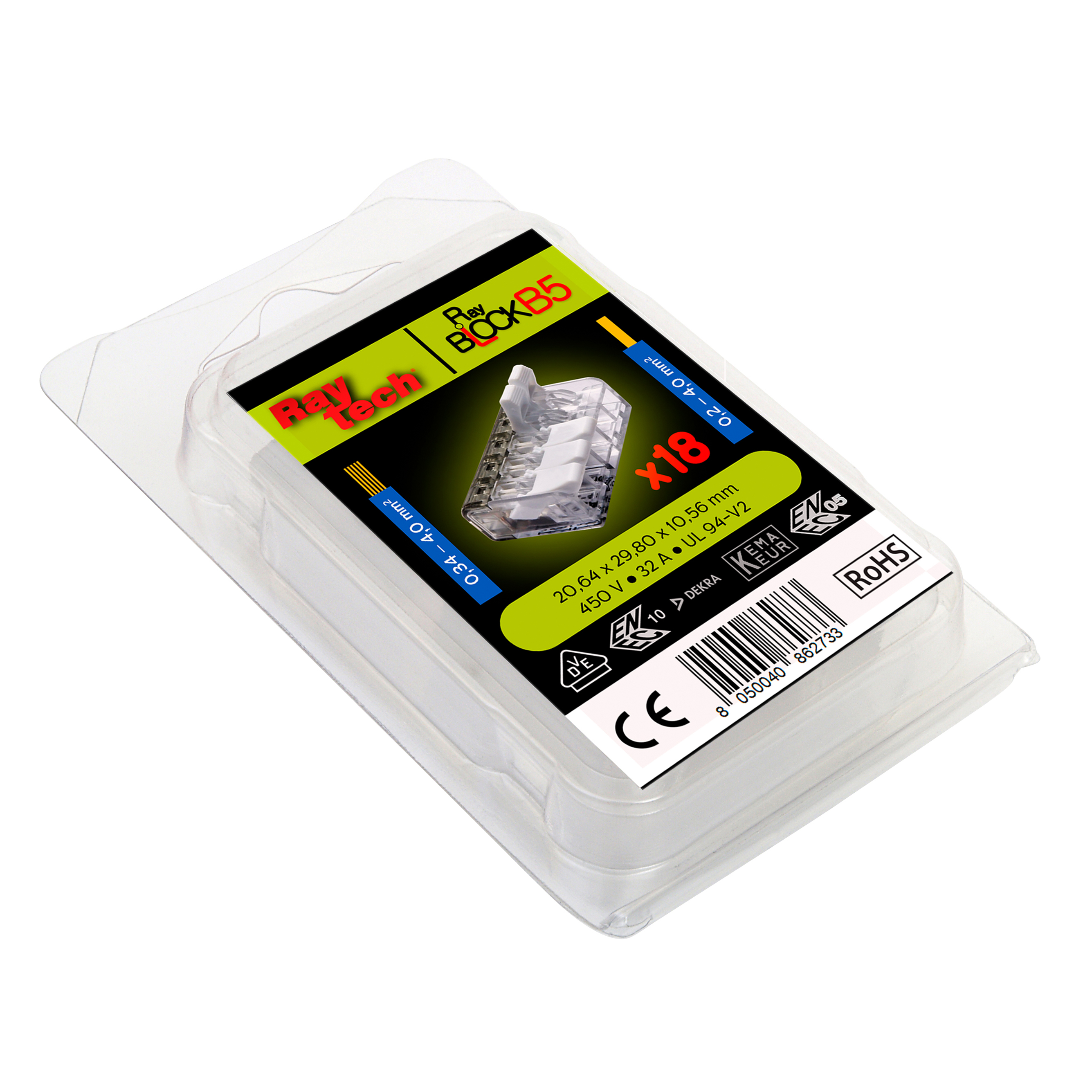 Hebelklemme für 5 Einzeladern,  transparente Box