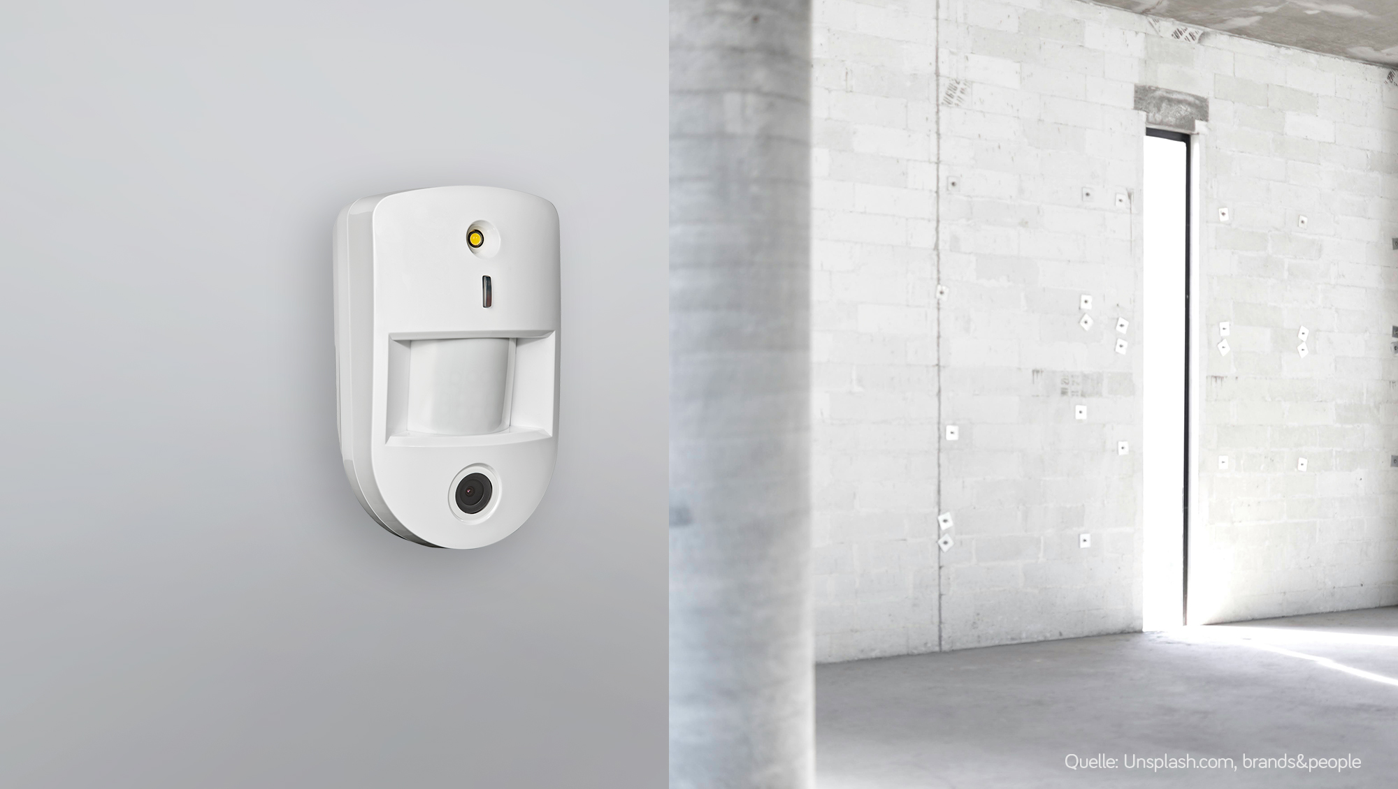 Funk-Bewegungsmelder mit Kamera auf Wand montiert