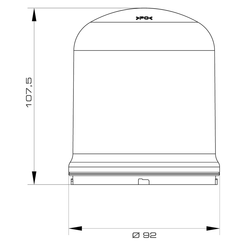Zylindrische Warnleuchte mit grünfarbiger Kuppel