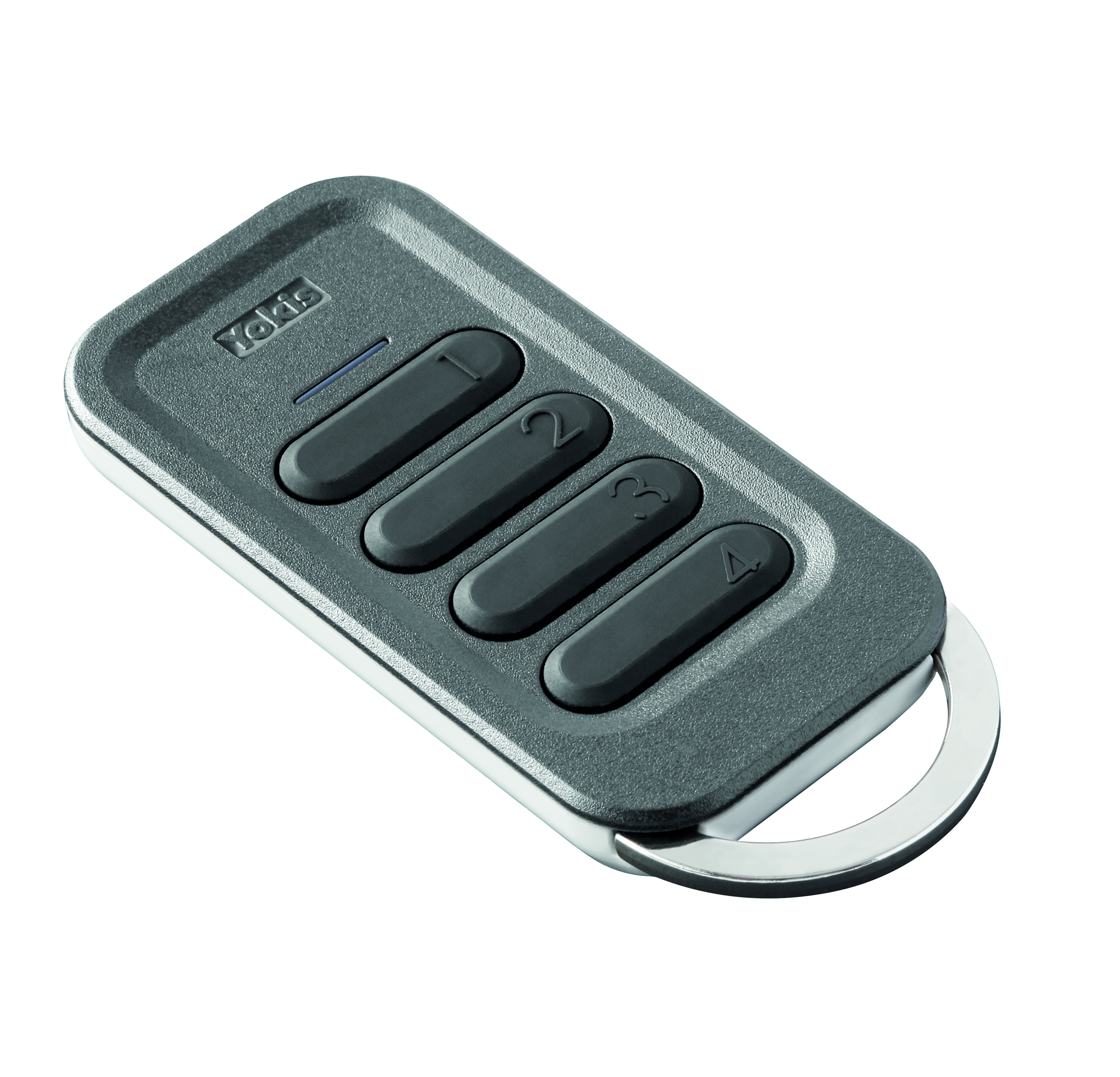 Funkfernbedienung mit vier Tasten im kompakten Format – ideal für die einfache Steuerung von bis zu zwei Funktionen.