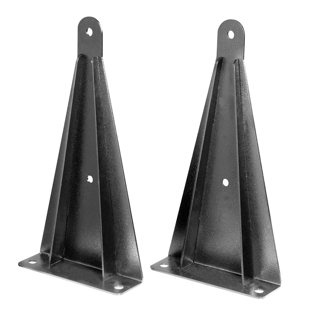 Schwarze Bodenhalter mit insgeamt vier Montagelöchern